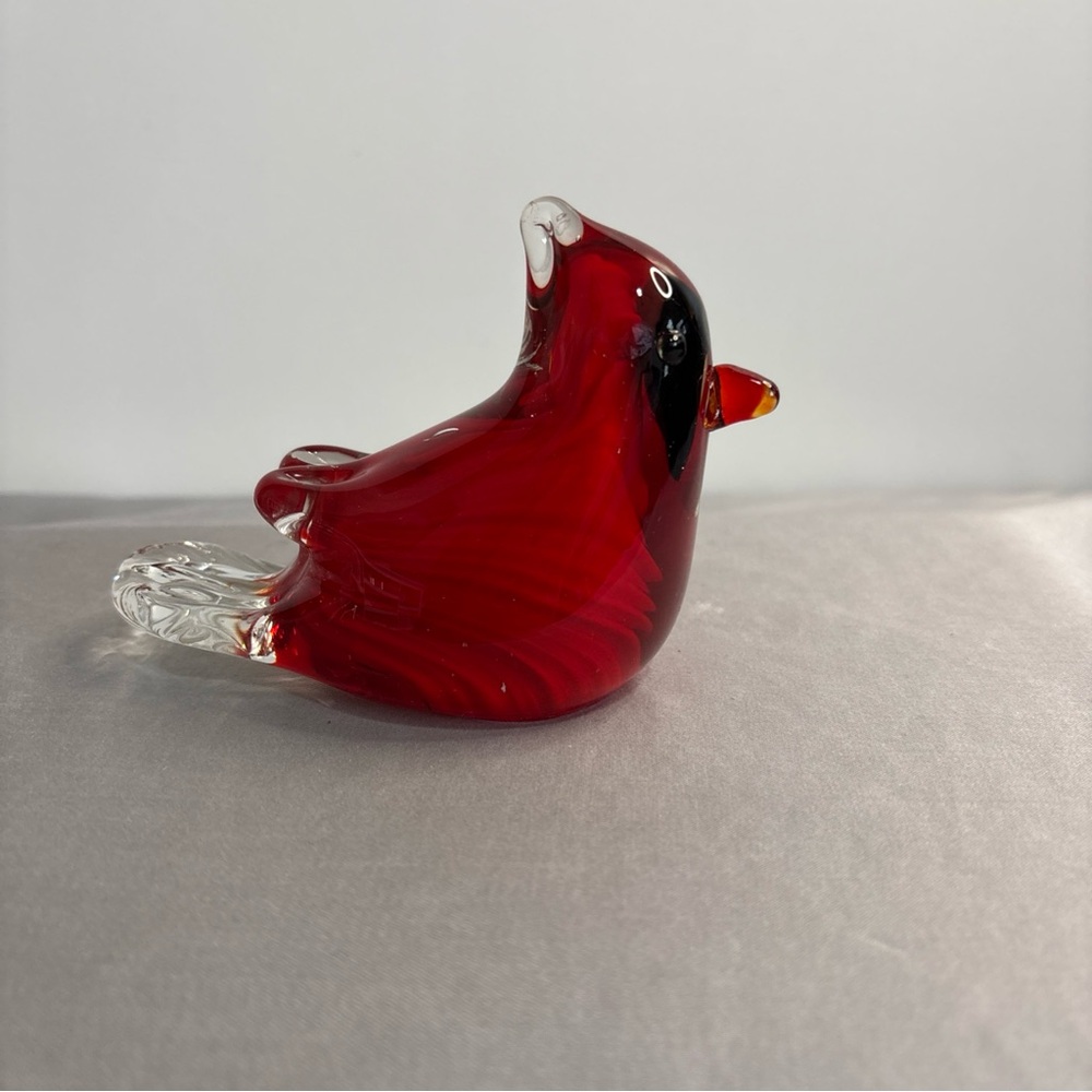 Red Art Glass Cardinal Figurine Hand Blown Style 4.5”